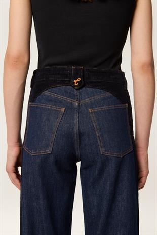 Kadife Geçişli Denim Pantolon