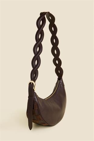 Kahverengi Çift Materyalli Deri Çanta