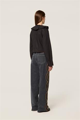 Kenar Detaylı Geniş Paça Jean Pantolon