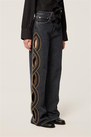 Kenar Detaylı Geniş Paça Jean Pantolon