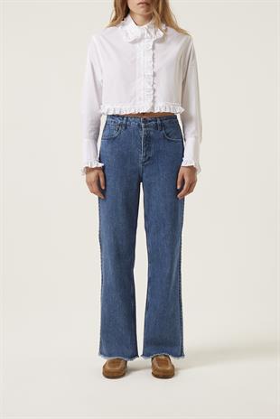 Kenarları Örgülü Denim Pantolon