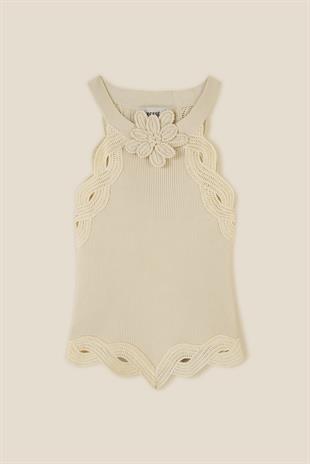 Kroşe Çiçek Detaylı Triko Üst