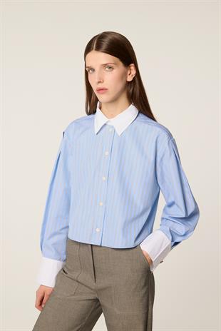 Mavi Çizgili Poplin Gömlek