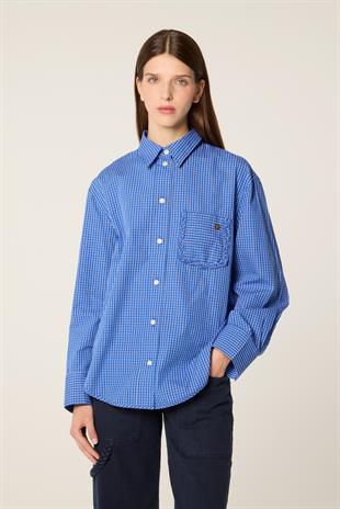 Mavi Sırt Detaylı Poplin Gömlek