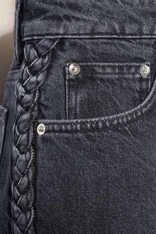 Örgü Detaylı Denim Pantolon