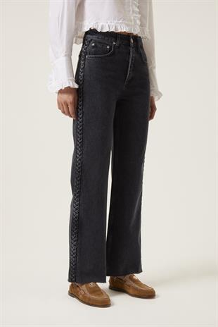 Örgü Detaylı Denim Pantolon