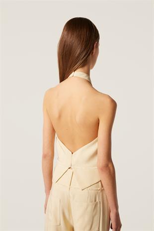 Sırt Dekolteli Ekru Üst