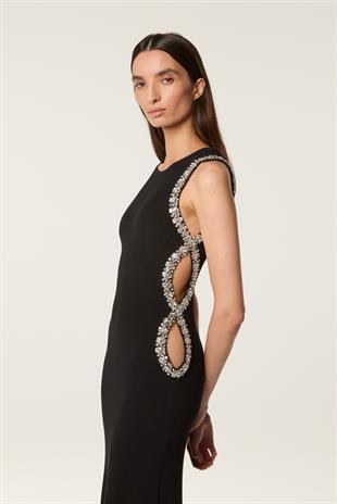 Siyah Cut Out Detaylı Uzun Triko Elbise