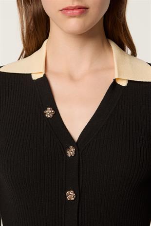 Siyah Kontrast Renkli Triko