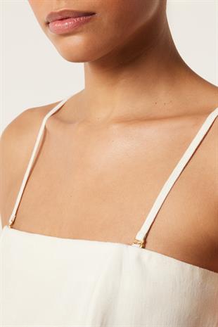 Taş İşlemeli Beyaz Mini Elbise