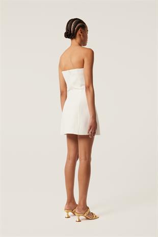 Taş İşlemeli Beyaz Mini Elbise