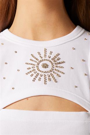 Taş İşlemeli Beyaz Üst