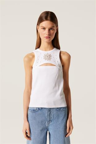 Taş İşlemeli Beyaz Üst