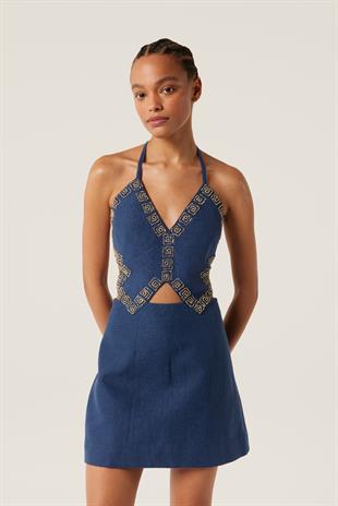 Taş İşlemeli Mini Elbise