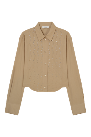 Taş İşlemeli Pamuk Crop Gömlek