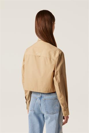 Taş İşlemeli Pamuk Crop Gömlek