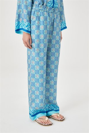 Tropikal Desen İpek Pantolon