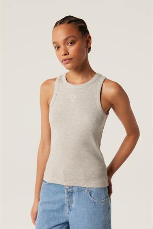 TRS Baskılı Gri Pamuk Üst