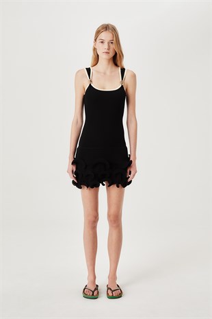 TRESSEVolanlı Siyah Mini Triko Elbise