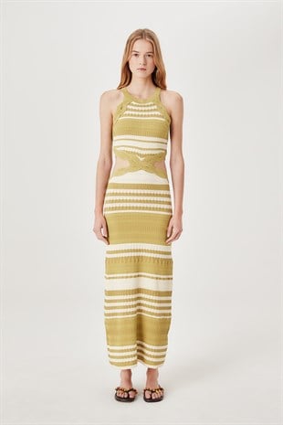 TRESSEYeşil Halter Yaka Uzun Elbise