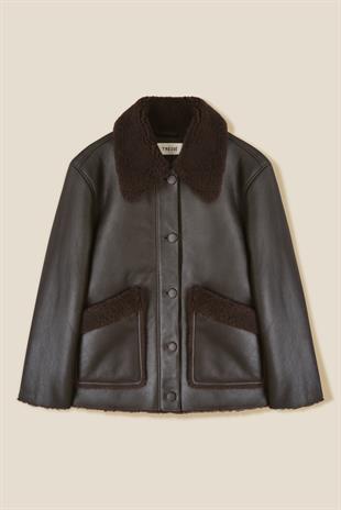 Yün Yaka Detaylı Deri Ceket