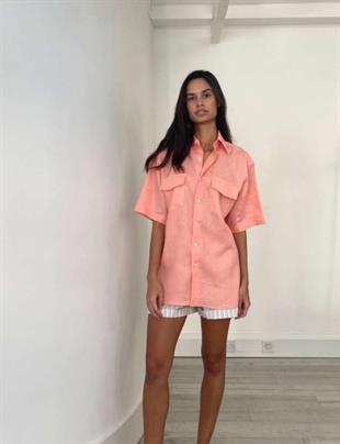 Keten Kısa Kollu Gömlek