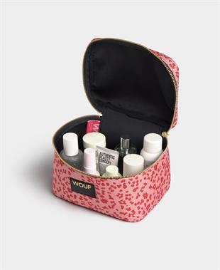 Desenli Pembe Fermuarlı Makyaj Çantası