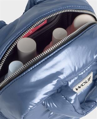 Mavi Parlak Dokulu Makyaj Çantası