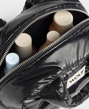 Siyah Parlak Dokulu Makyaj Çantası