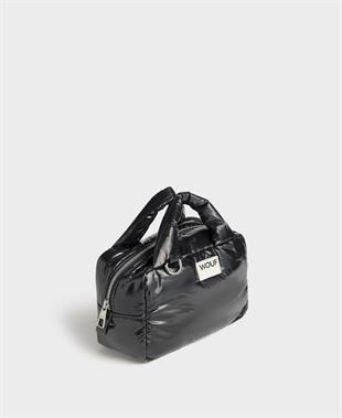 Siyah Parlak Dokulu Makyaj Çantası