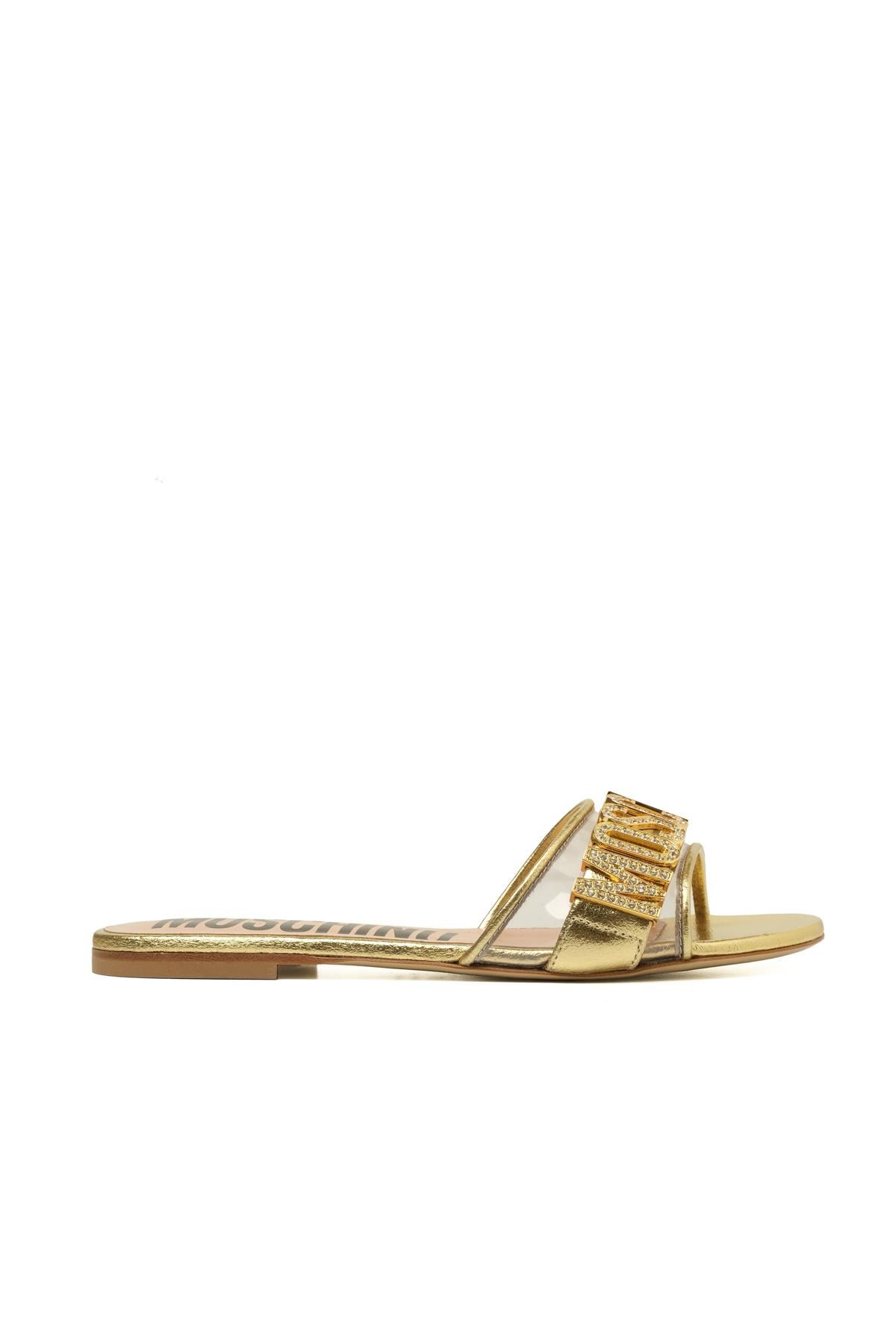アクセサリー TPkai Moschino Shoes Taşlı Tokalı Gold Metalik Terlik | In-Formal