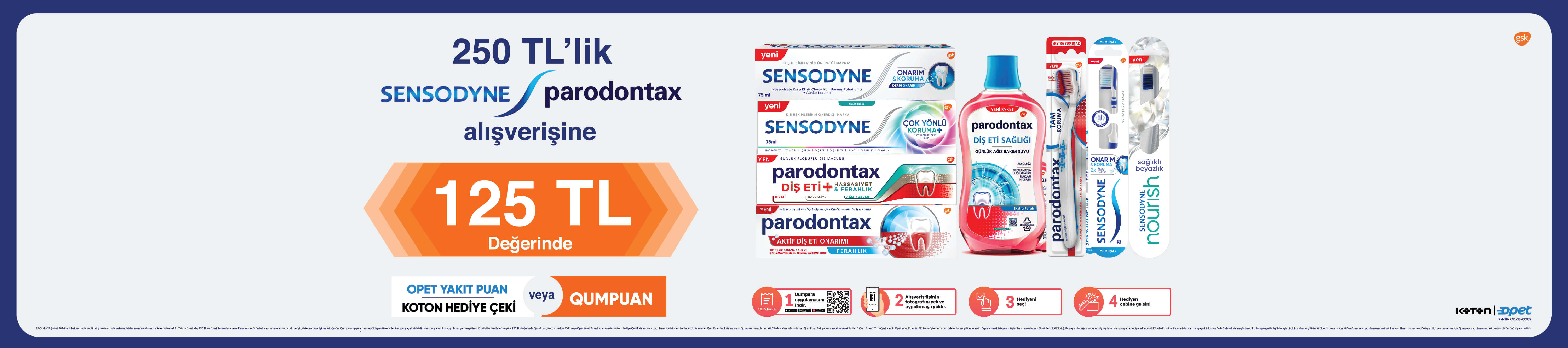 250 TL 'lik Sensodyne&Parodontax Alışverişine 125 TL değerinde Puan