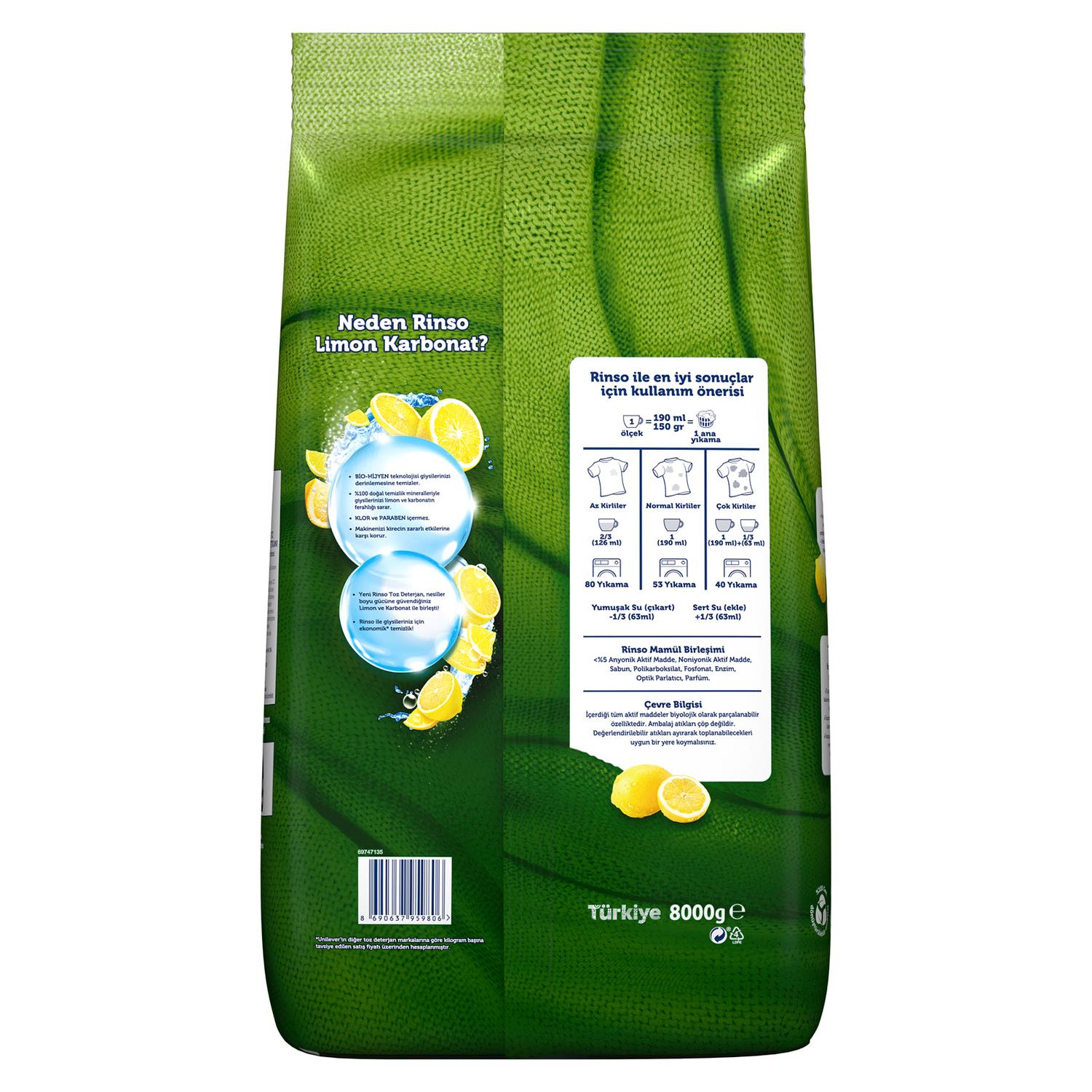 Rinso Matik Limon Karbonat Çamaşır Deterjanı 8 kg - Onur Market
