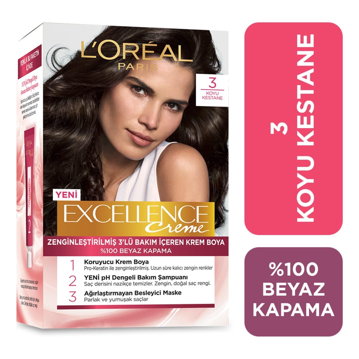 L'Oréal Paris Excellence Creme Saç Boyası - 3 Koyu Kestane - Onur Market