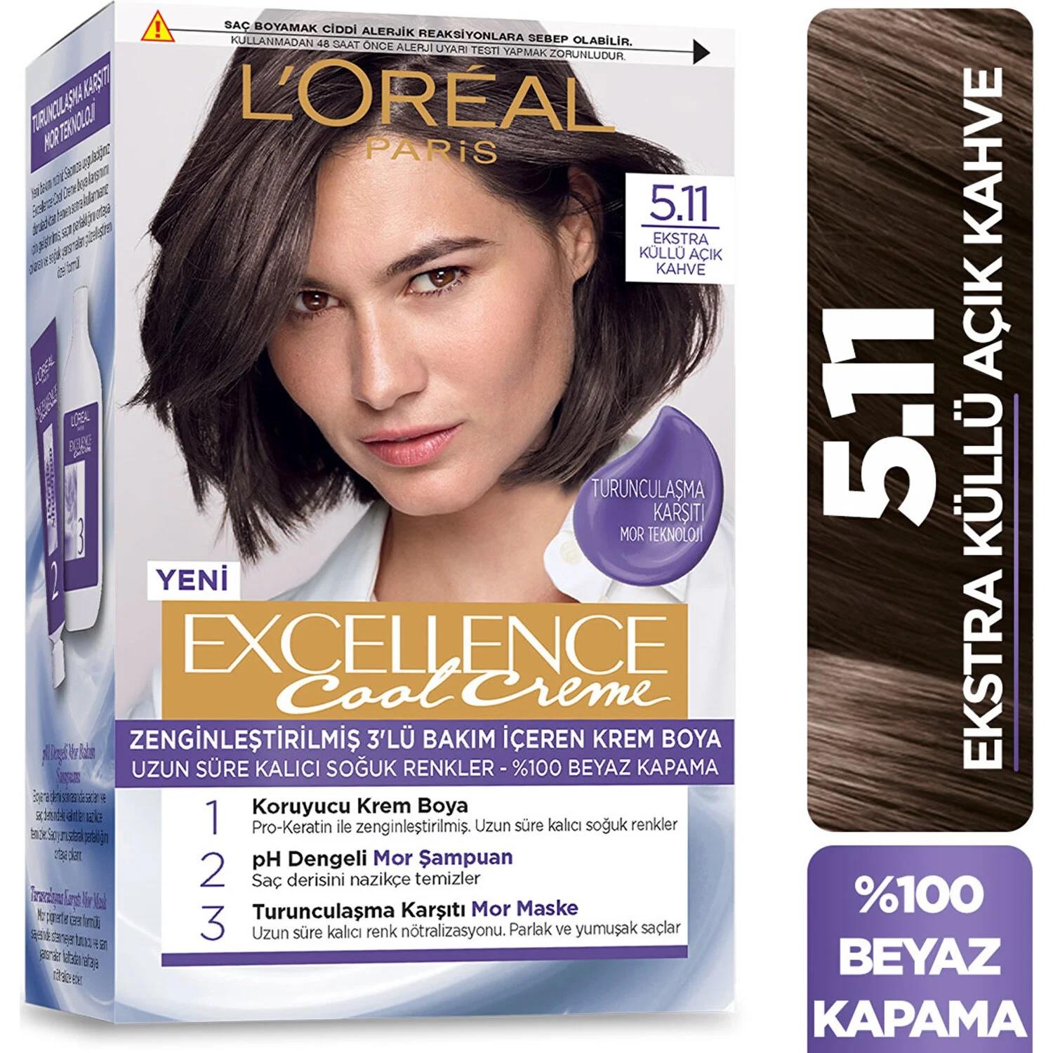 L'Oréal Paris Excellence Cool Creme Saç Boyası - 5.11 Ekstra Küllü Açık  Kahve - Onur Market