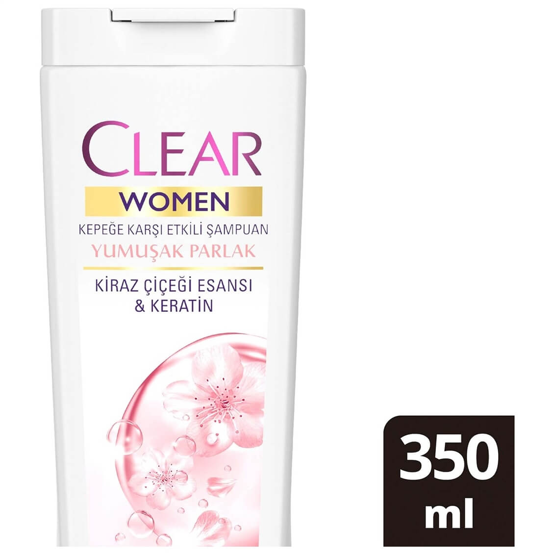 Clear Women Kepeğe Karşı Etkili Şampuan Yumuşak Parlak Kiraz Çiçeği Esansı  & Keratin 350 ml - Onur Market