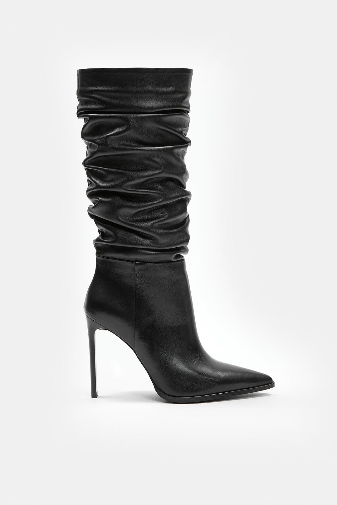 Alaya Siyah Hakiki Deri Topuklu Çizme