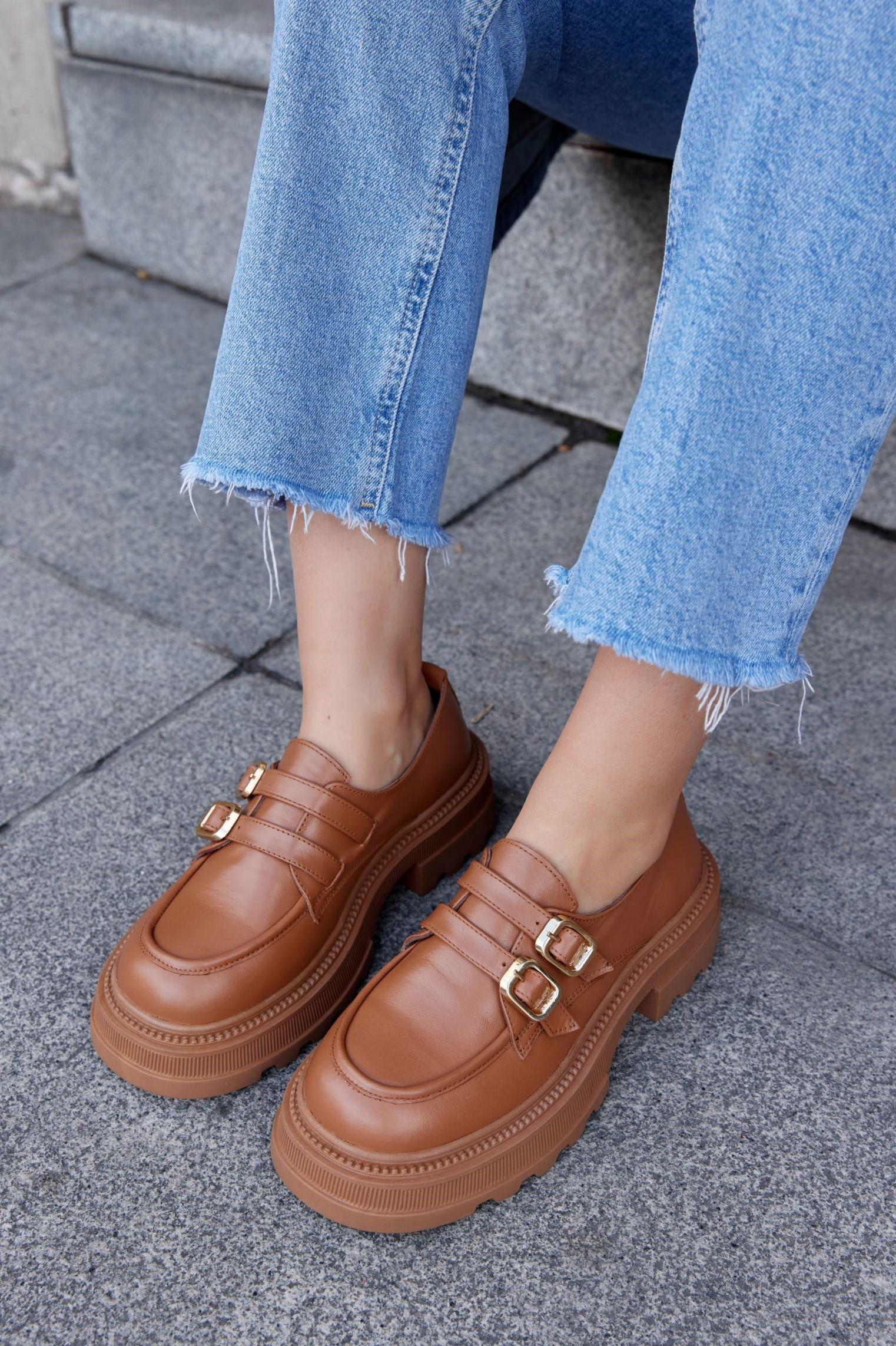 Belly Tan Genuine Leather Thick Soled Womens Loafer