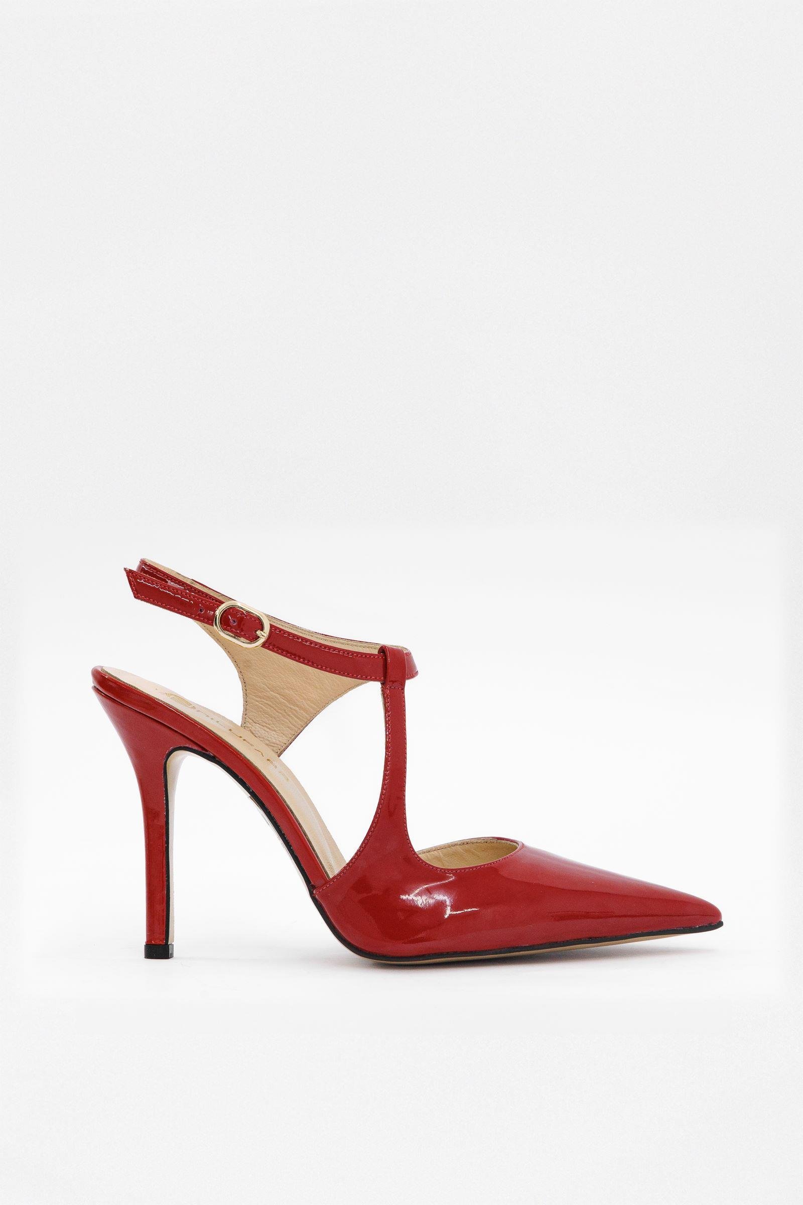 Carlen Kırmızı Rugan Hakiki Deri Topuklu Ayakkabı