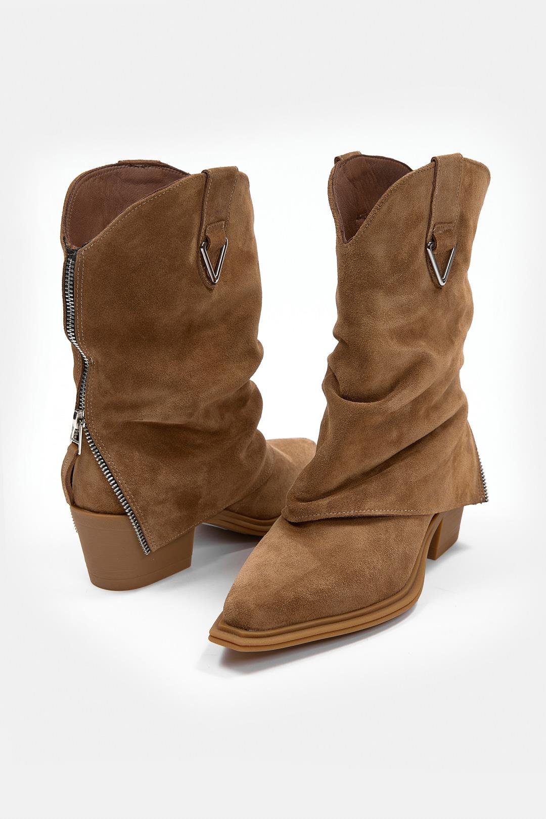 Lata Sigaro Süet Hakiki Deri Topuklu Bot