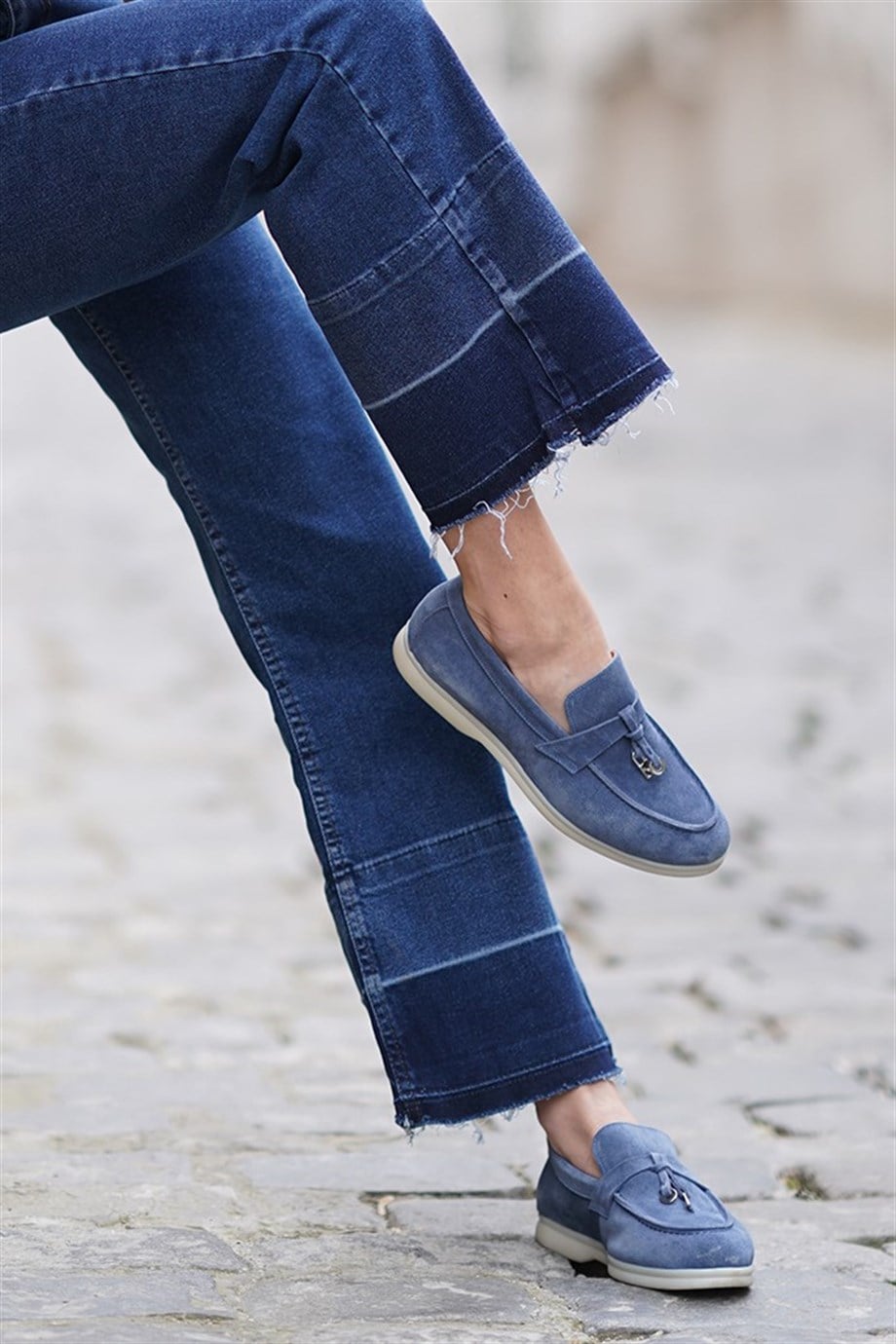 Lou Kot Mavi Hakiki Süet Kadın Casual Ayakkabı