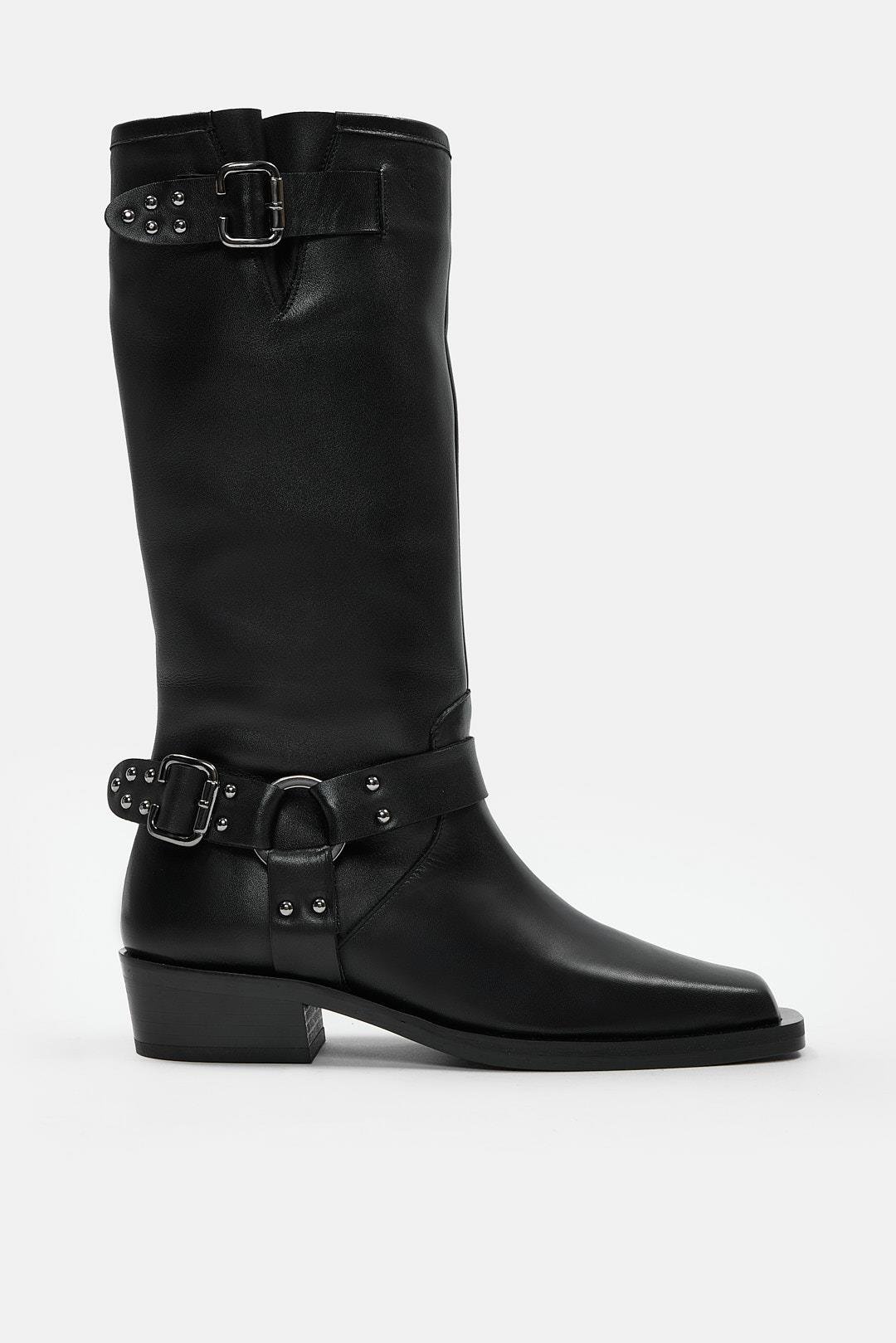 Malvina Siyah Hakiki Deri Kadın Çizme