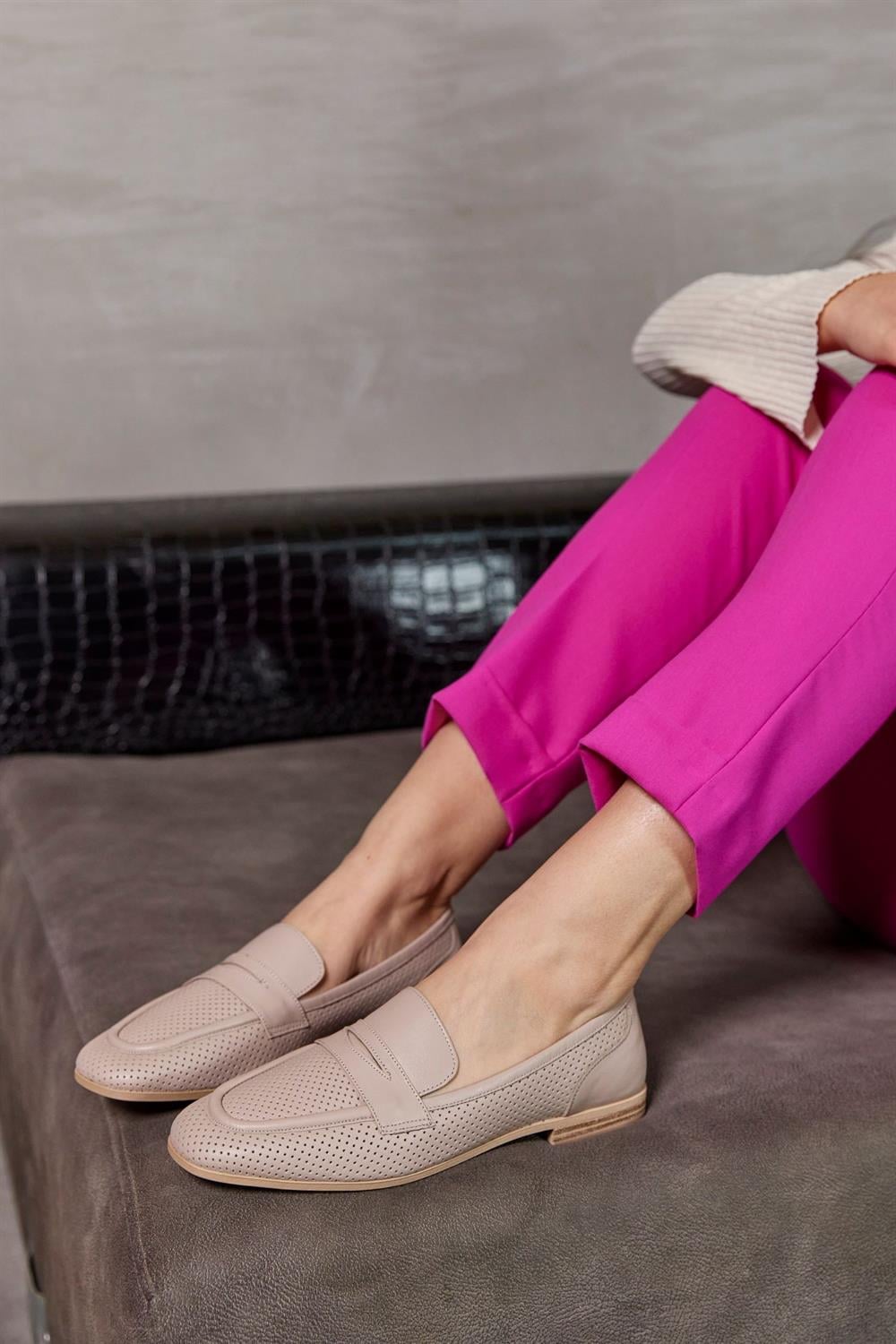 Manisha Bej Hakiki Deri Kadın Loafer