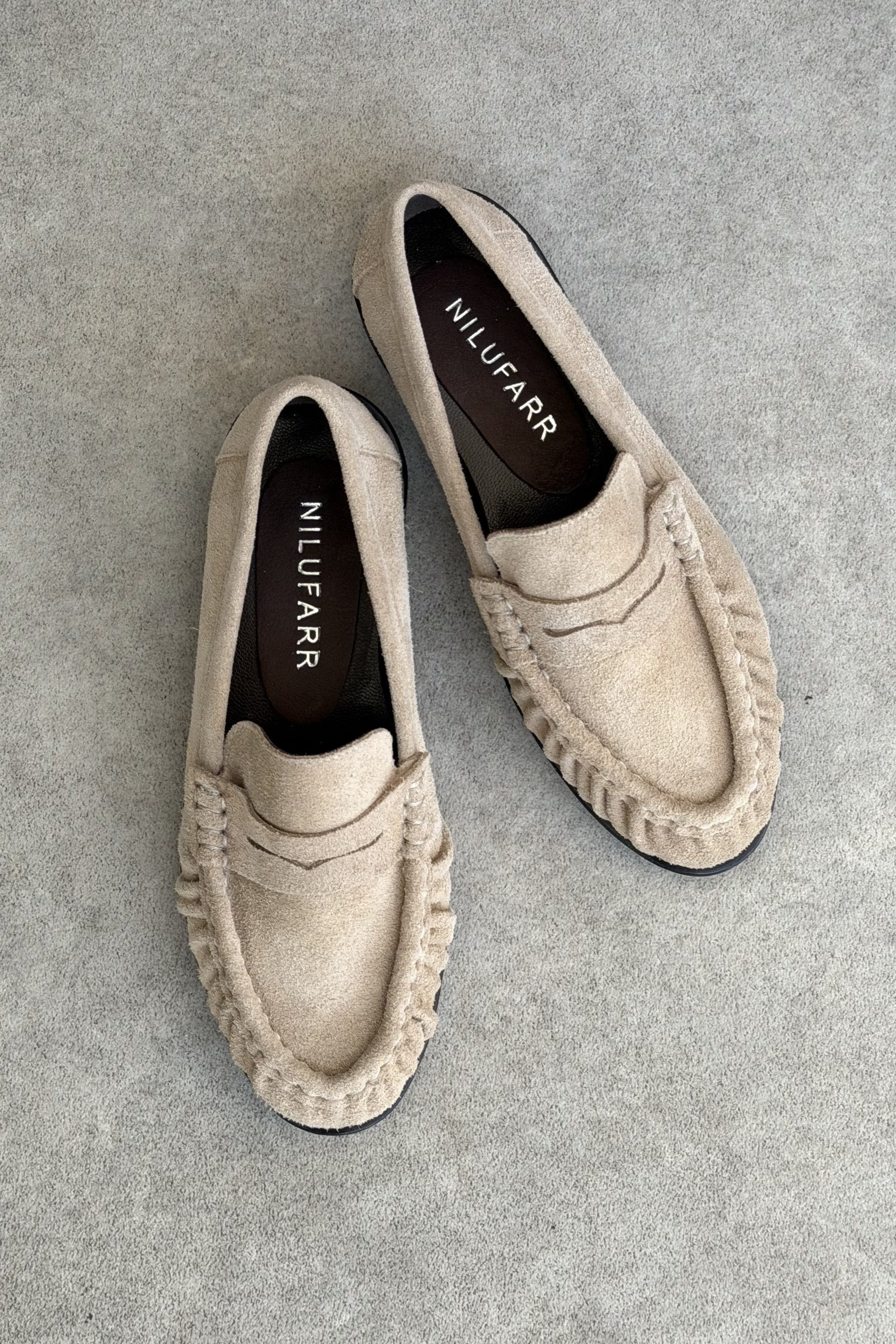 Mante Bej Süet Hakiki Deri Kadın Loafer Ayakkabı