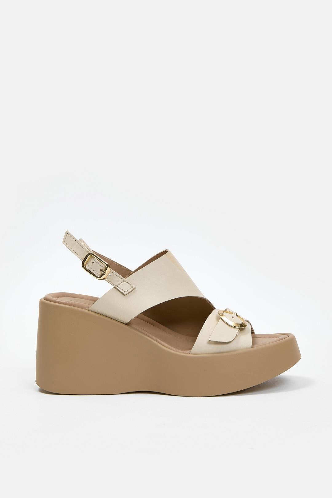 Marli Bej Hakiki Deri Topuklu Kadın Sandalet