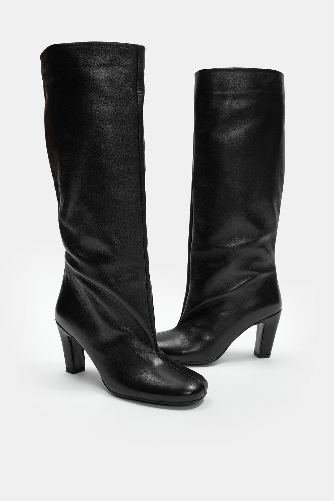 Megane Siyah Hakiki Deri Kadın Topuklu Çizme