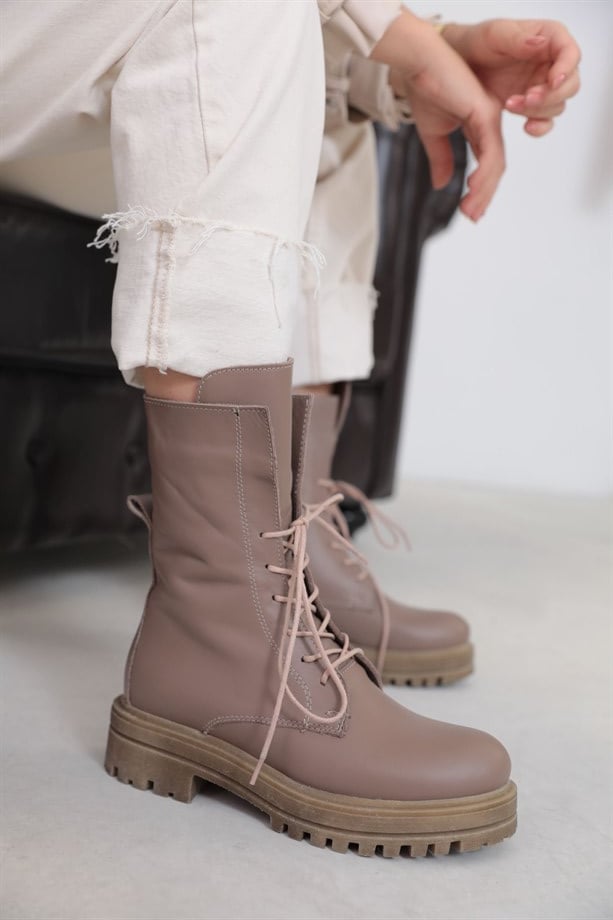 Milano Женские Кожаные Ботинки на Шнурках в Цвете Визон