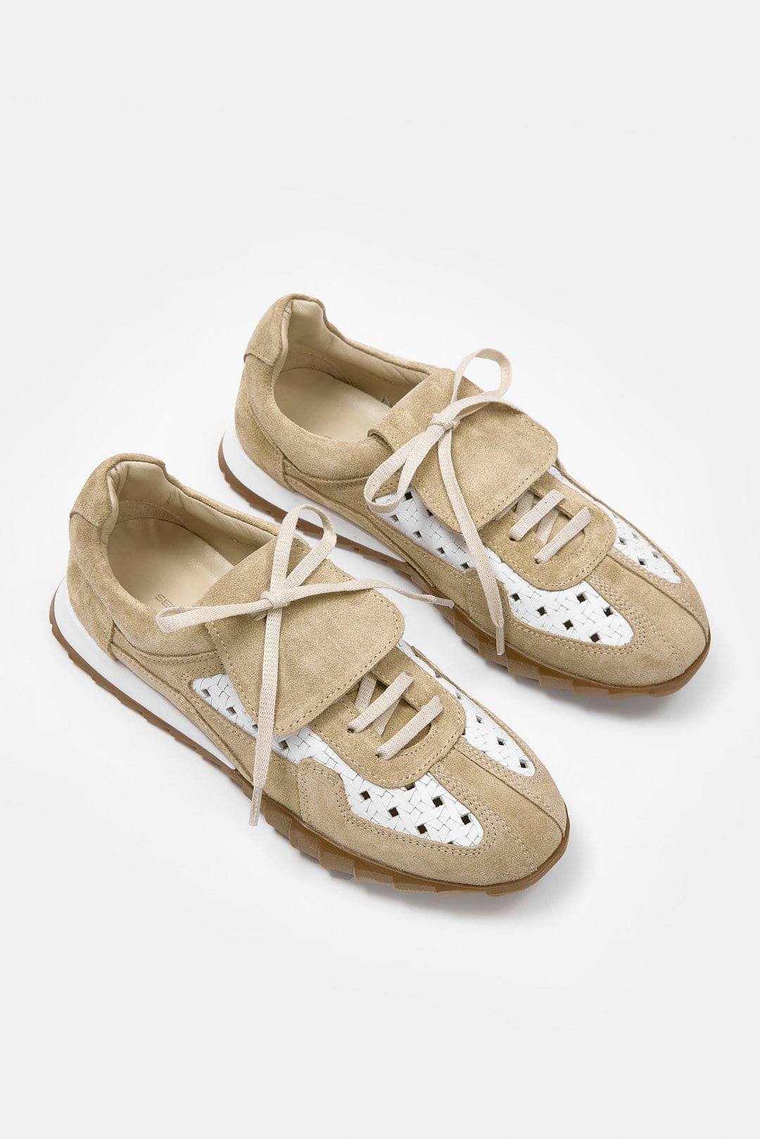 Minova Bej / Beyaz Hakiki Deri Kadın Sneaker