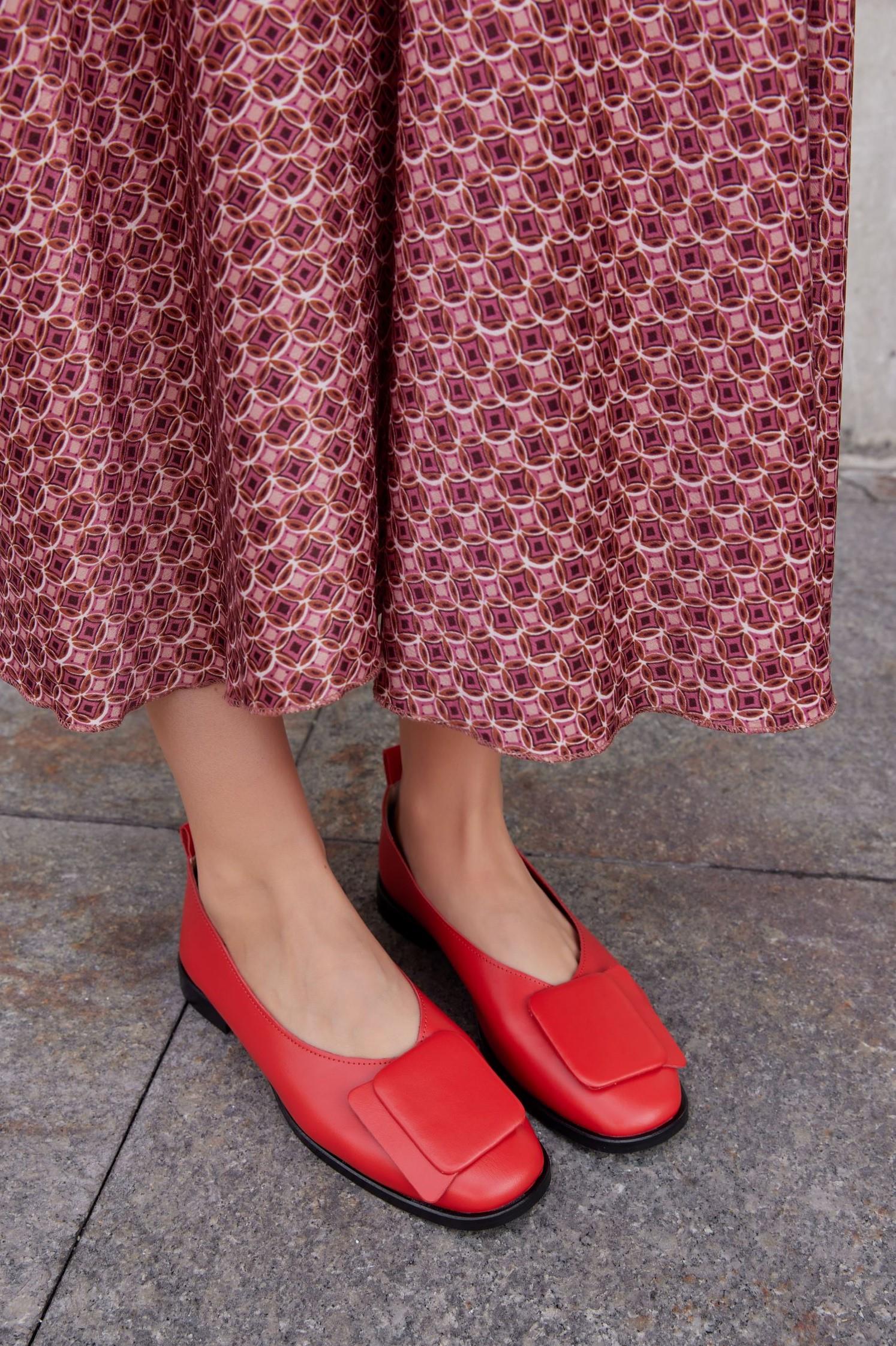 Rilinda Kırmızı Hakiki Deri Kadın Babet