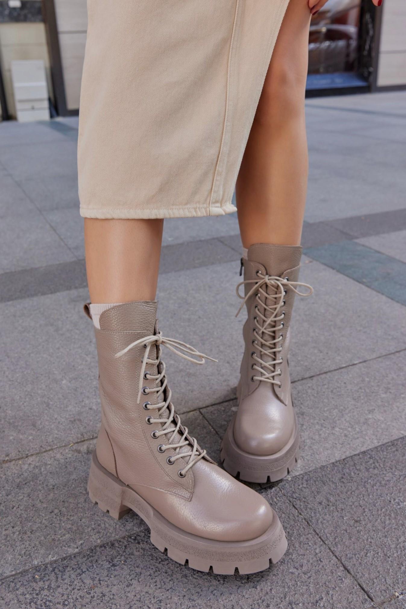 Rody Taupe Genuine Leather Thick Soled Womens Boots